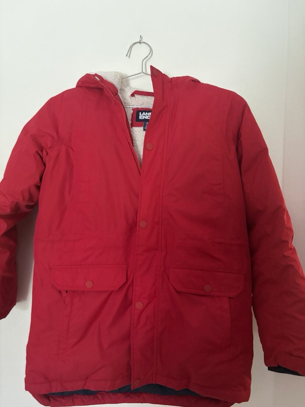 NEW ⭐ Lands' End Red Boys Fleece Lined Parka Winter Jacket Youth XL 14-16